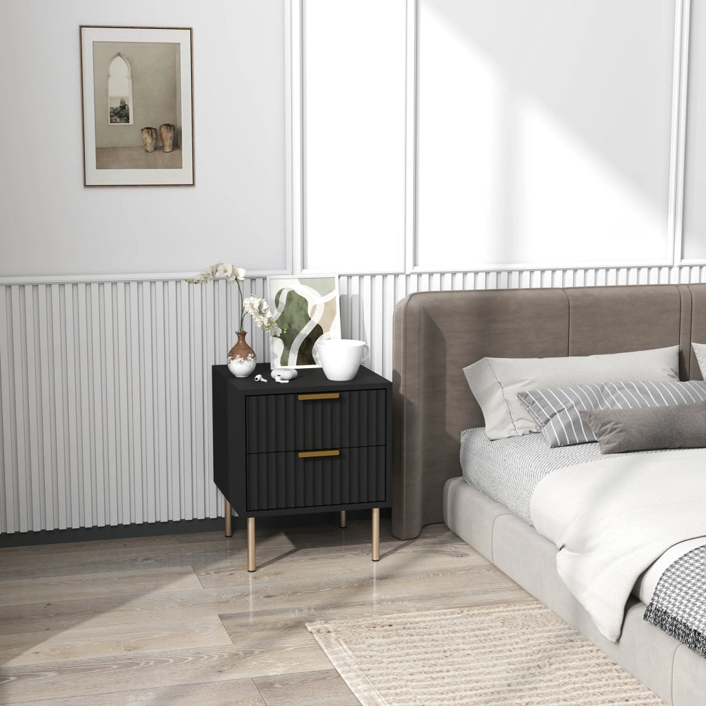 Comodino con 2 cassetti e gambe in acciaio ¨C zephmum ¨C Nero