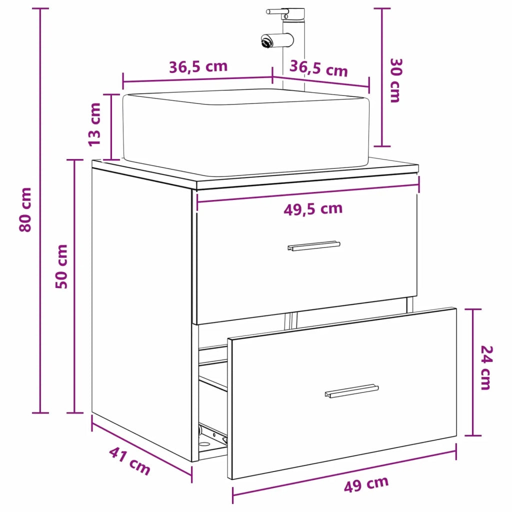 Mobile Lavabo da Parete Rovere Artigianale 49,5 x 41 x 63 cm 890277