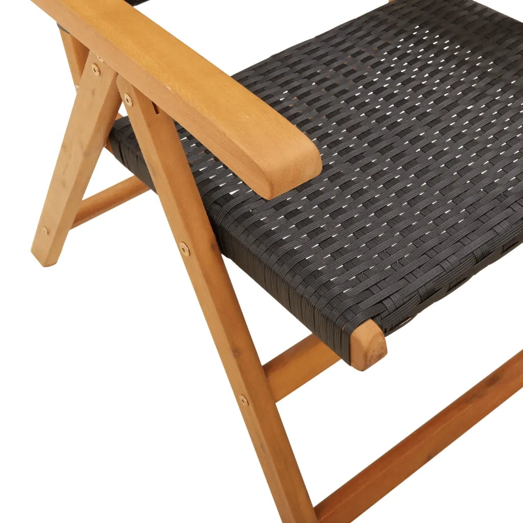 Sedie da Giardino 2 pz | Sedie da Esterno Nere Legno Massello Acacia e Polyrattan