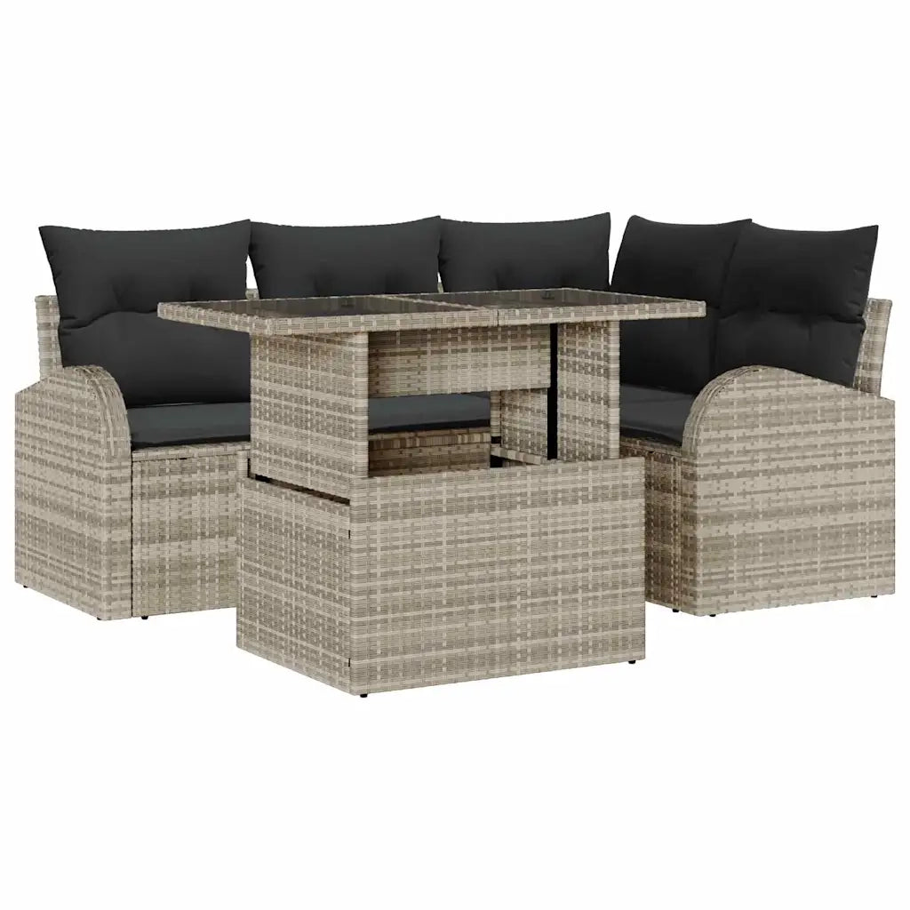 Set Divano da Giardino 5 pcs Grigio chiaro Poly Rattan
