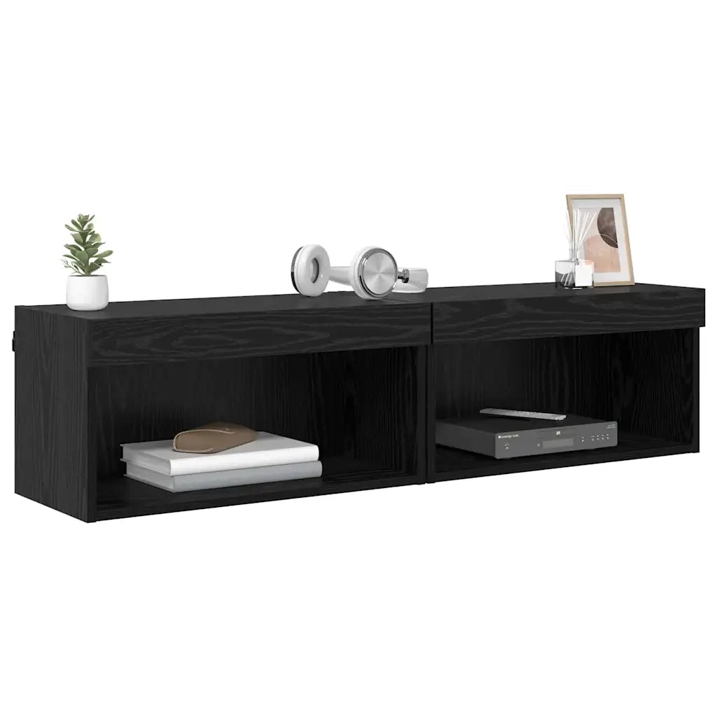 Set mobile TV con LED 2 pz | Armadietto TV | Mobile Porta TV Rovere Nero 60 x 30 x 30 cm