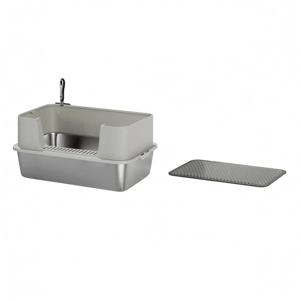 Lettiera per gatti XL in acciaio inox, toilette a forma di casetta per gatti di grandi dimensioni, facile da pulire.