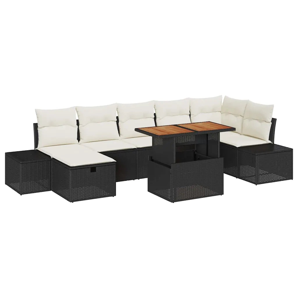 Set Divano da Giardino con cuscino 8 pcs Nero polyrattan