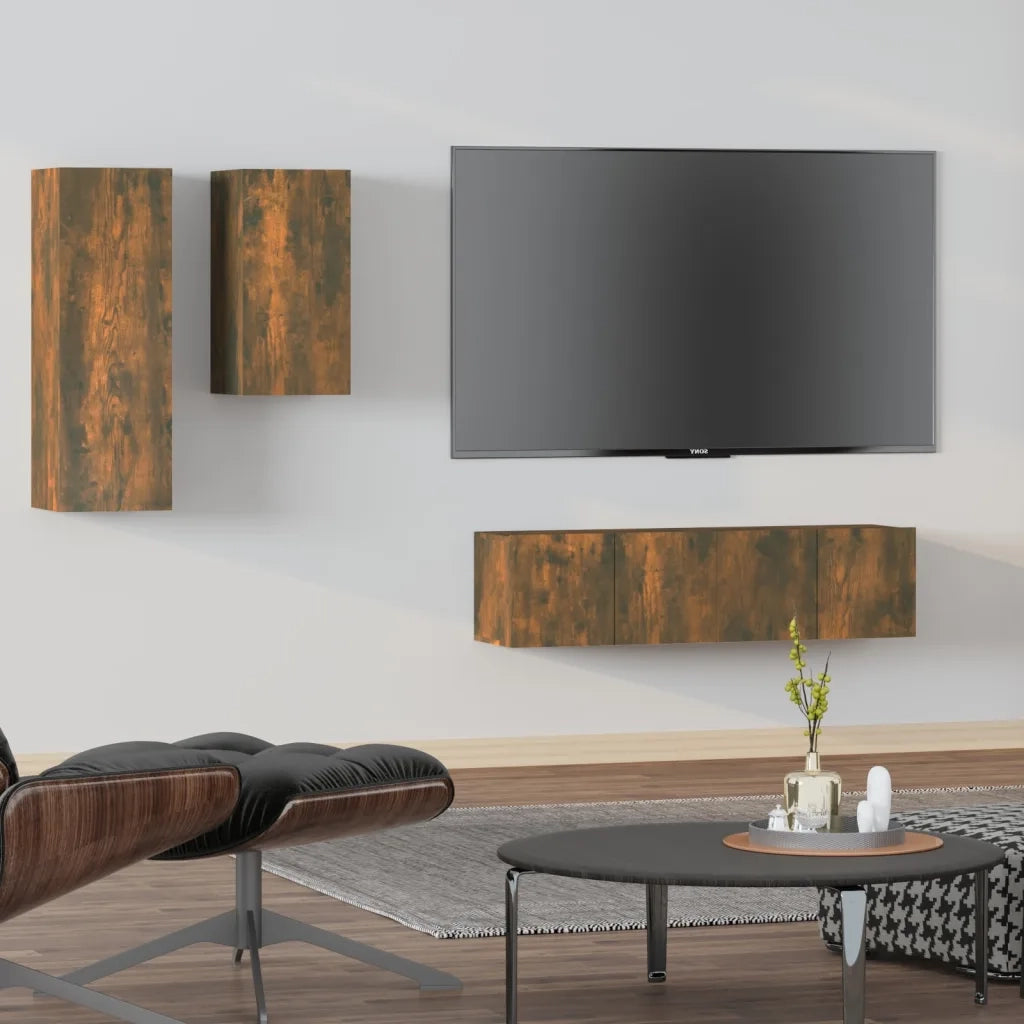 Set di Mobili Porta TV 4 pz | Armadietto TV | Mobile Porta TV Rovere Fumo in Legno Multistrato