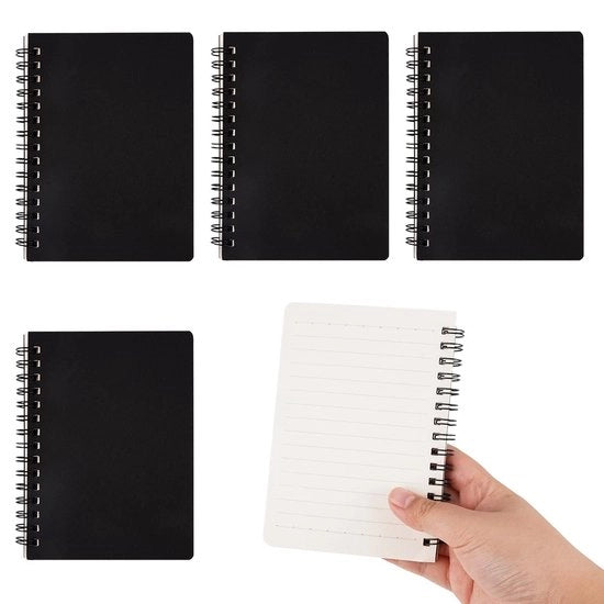 Quaderno A6, 4 pezzi, con copertina di pelle nera rigida