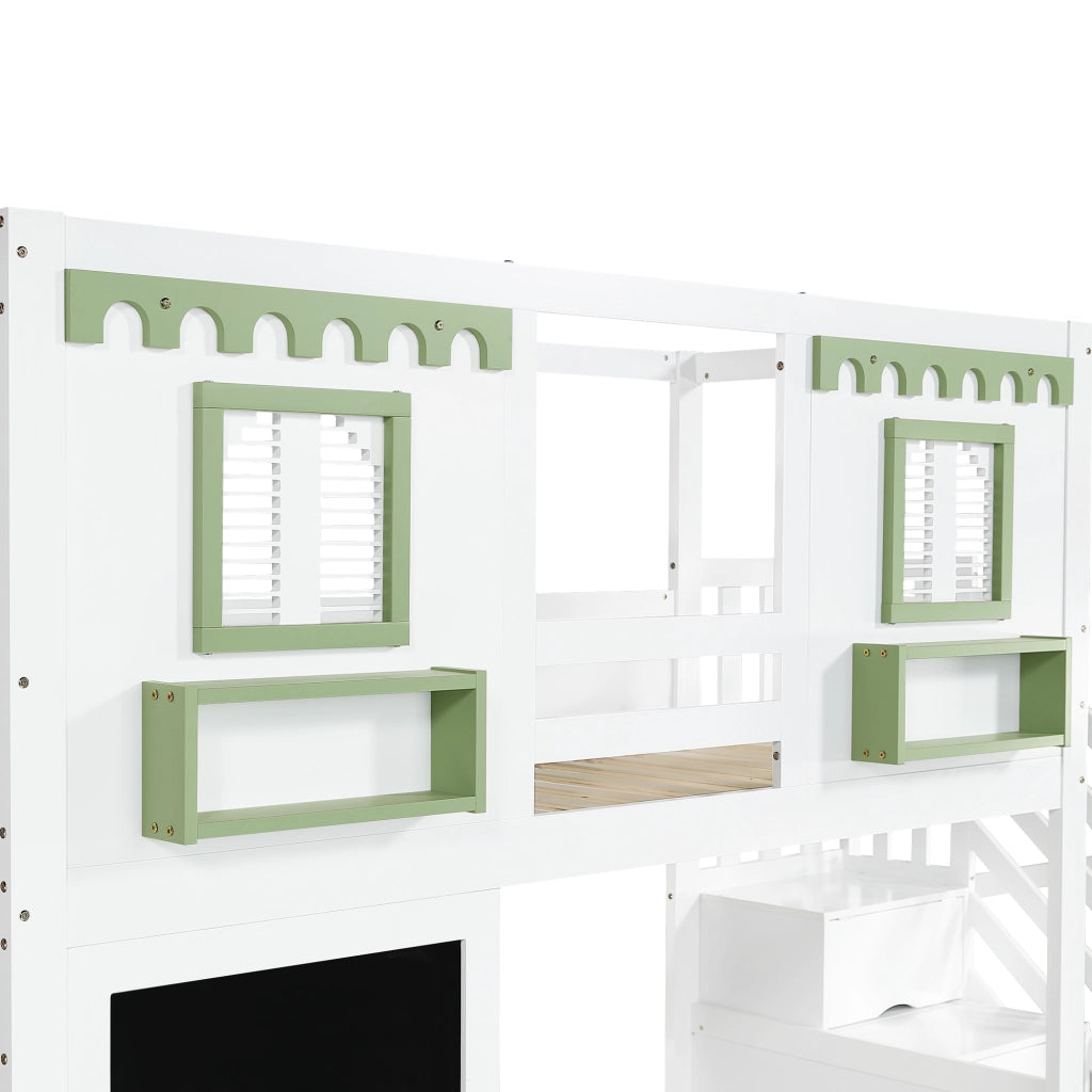 LETTO A CASTELLO 90x200 cm Bianco/Verde in legno e MDF