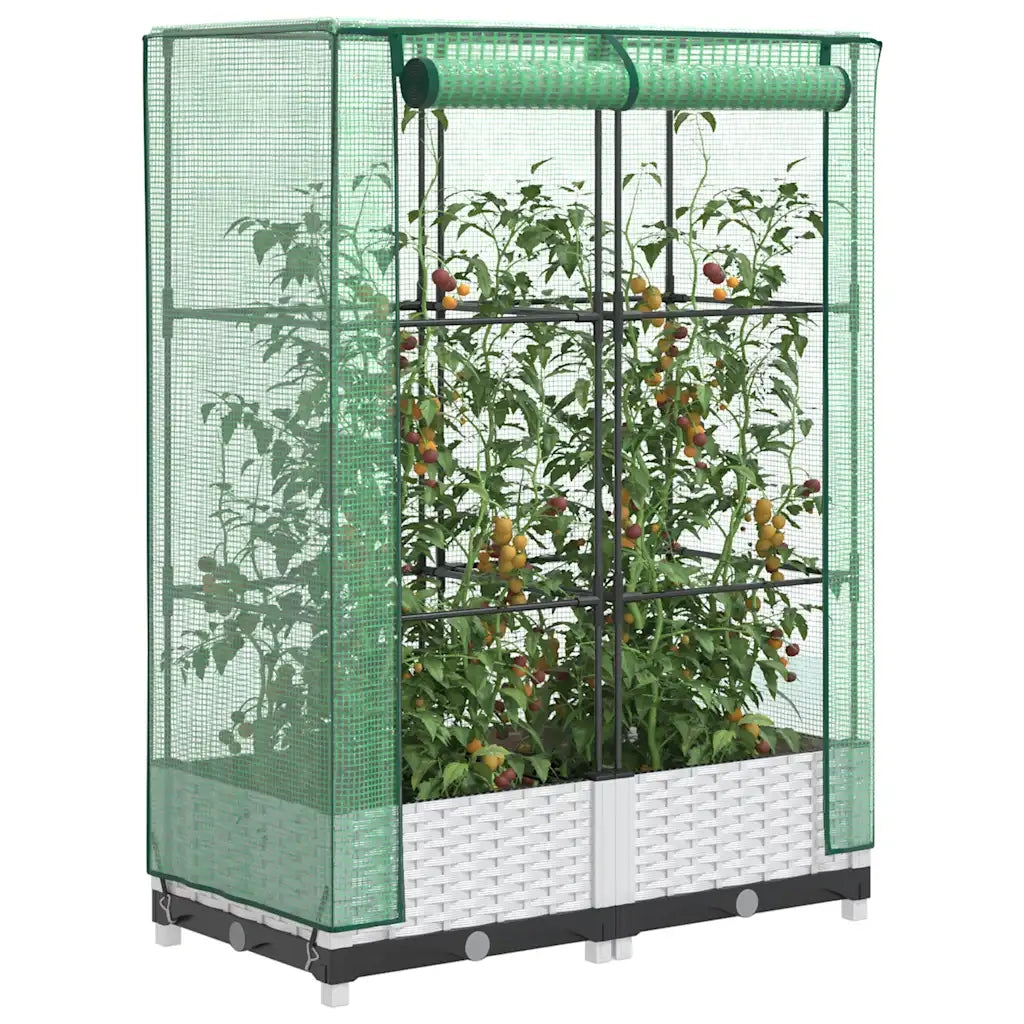 Fioriere | Cassetta per fiori | Letto Rialzato con Copertura Serra Effetto Rattan 80x40x123 cm