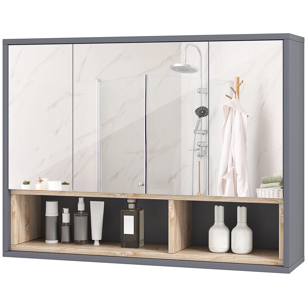 Mobile bagno sospeso con specchio ¨C Xylo ¨C 3 ante 8 ripiani grigio