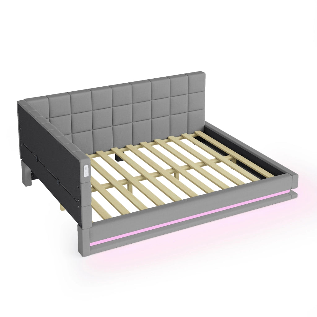 LETTO DIVANO Imbottito 140x200 cm Grigio in Lino con LED e USB