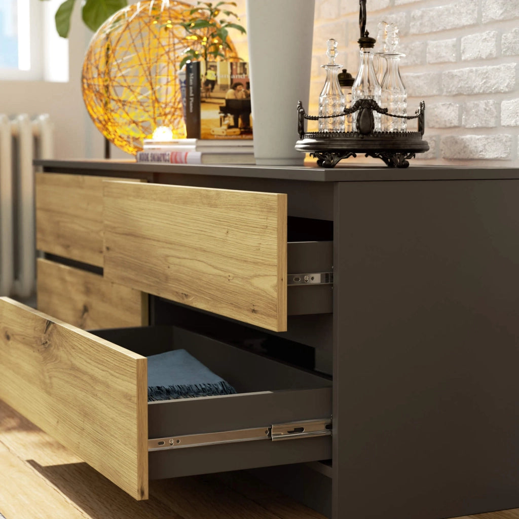 Cassettiera AKORD K160 Grigio Grafite 160 cm 4 cassetti inserto frontale Quercia Artisan 160x40x55 cm