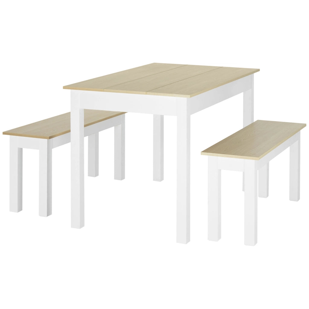 Tavolo da Pranzo Allungabile con 2 Panche ¨C Zephmum ¨C Legno Massello Effetto Rovere 120x60x75 cm