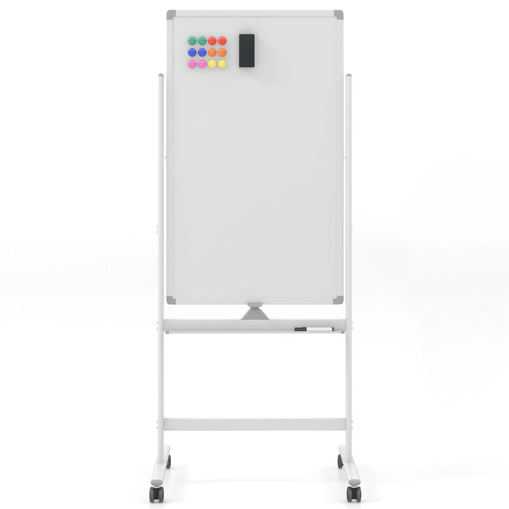 Lavagna bianca regolabile in 2 altezze con ruote pennarelli cancellino magneti, Lavagna a secco reversibile 183,5cm Bianco-Lavagne