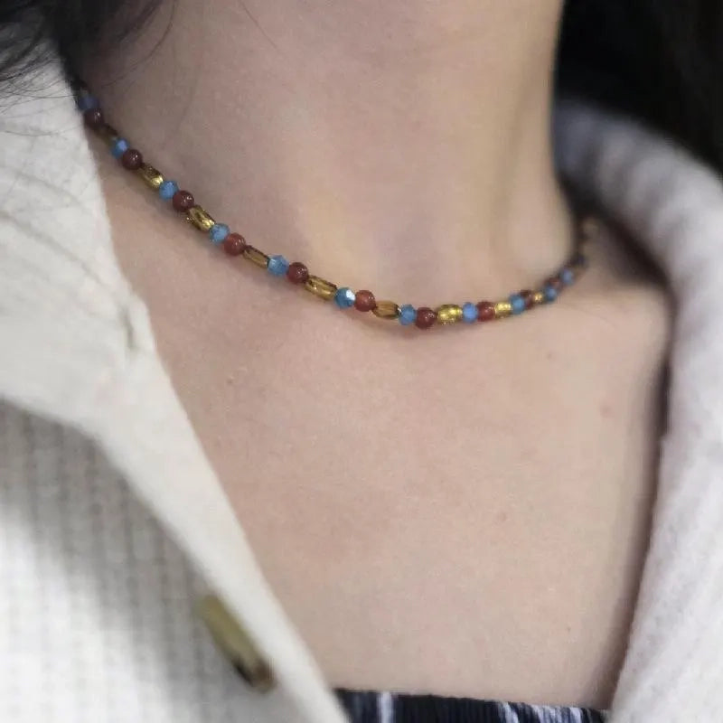 Collana vintage fatta a mano con perline di cristallo marrone, regalo di Natale per donna, regalo di compleanno