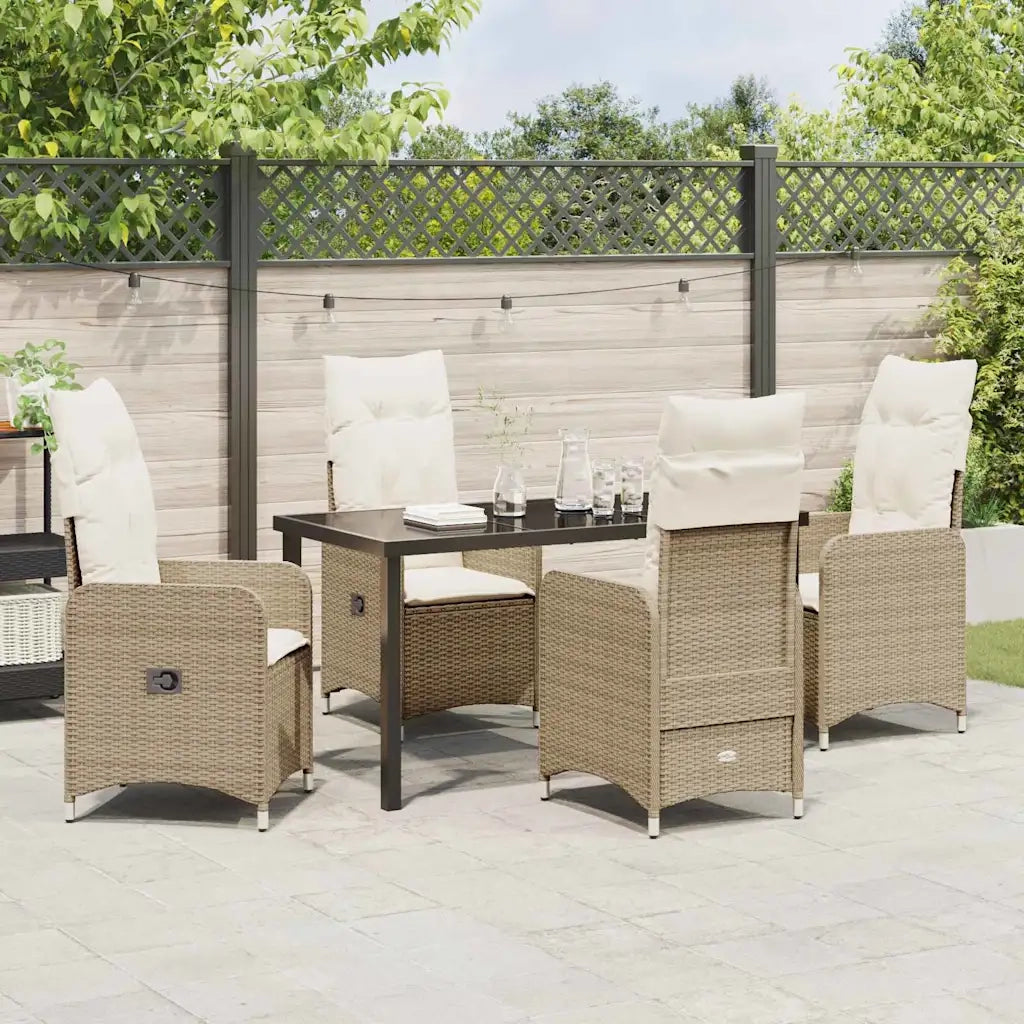 Set da Pranzo per Giardino con cuscino 5 pcs Beige polyrattan 3379655