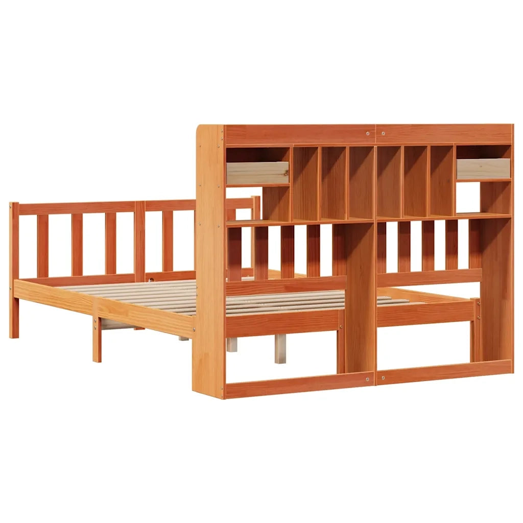Letto Libreria senza Materasso Marrone Cera 150x200 cm in Pino 3321762