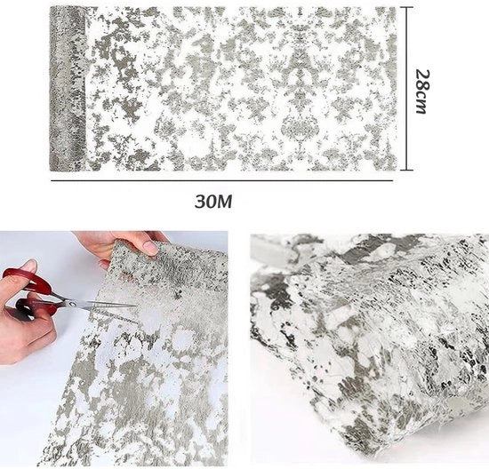 Tessuto in foglia d'oro per decorazioni, riutilizzabile, per natale, compleanni, feste, battesimi, decorazioni (argento, 28 cm x 30 m)