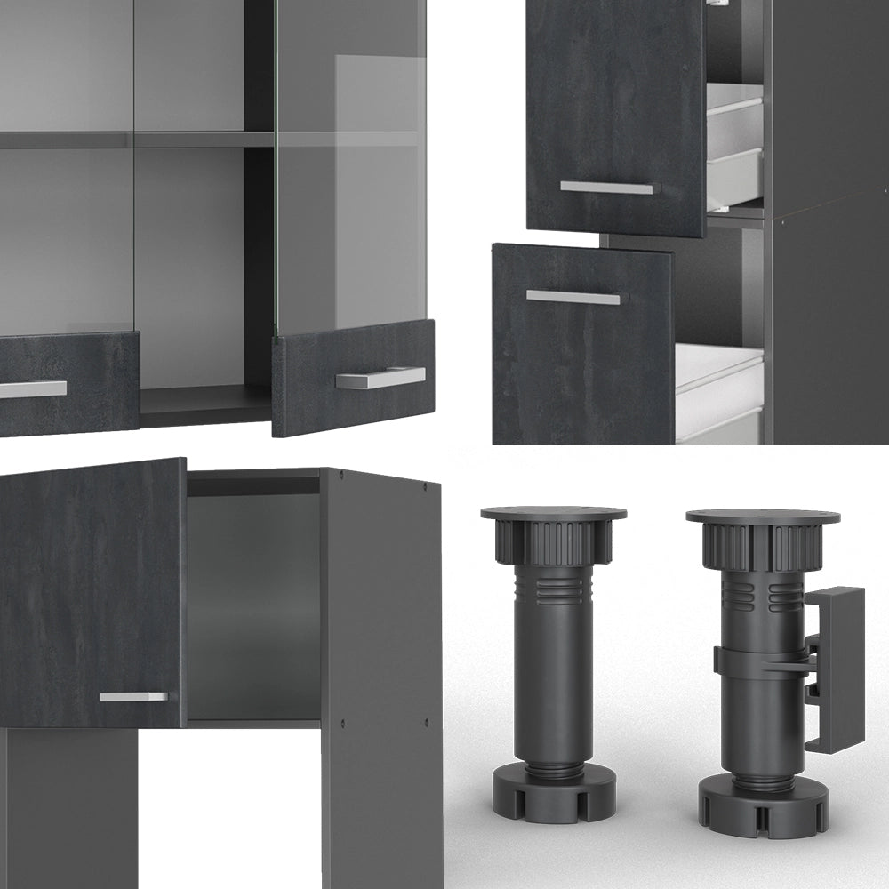 Vicco Cucina componibile Calcestruzzo nero/antracite 350 cm senza piano di lavoro