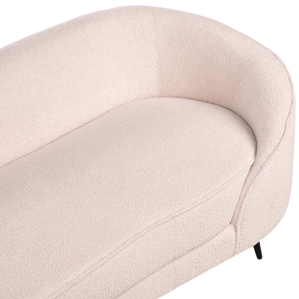 Divano tessuto bouclè beige chiaro glamour curvo in stile retrò a 2 posti con gambe metallo
