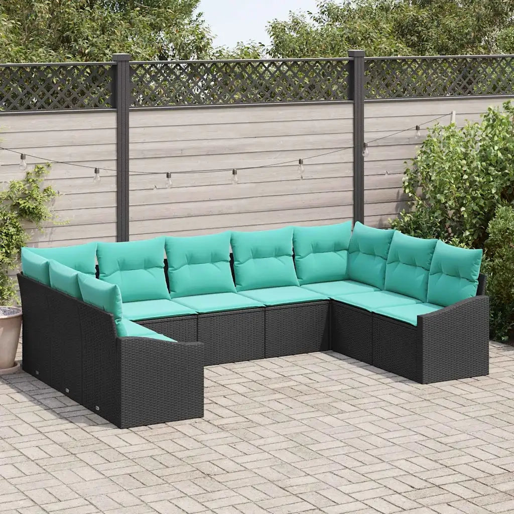 Set di divani con cuscino 9 pcs Nero polyrattan 3346886