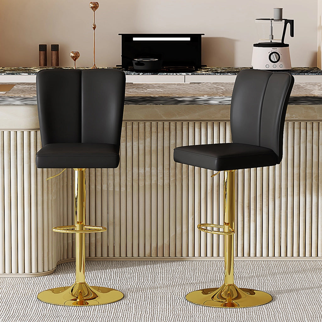 Sgabello da bar regolabile in altezza, girevole a 360°, in PU nero e oro, set da 2