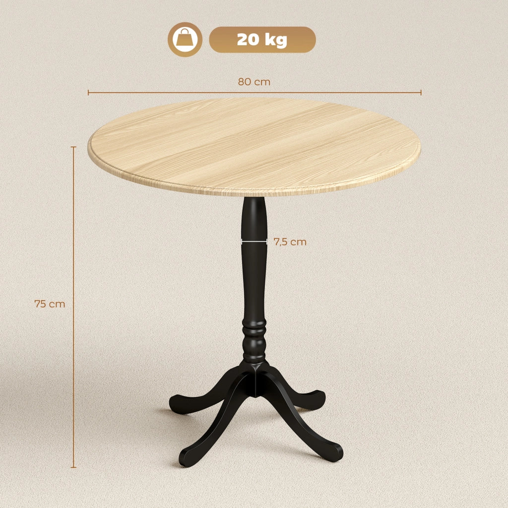 Tavolo da pranzo rotondo 4 persone ? 80 cm ¨C Xylo ¨C legno naturale e nero, gambe in acciaio