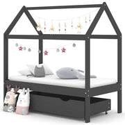Giroletto Bambini Cassetto-Struttura Letto Bambini Grigio Scuro Pino Massello 70x140 cm