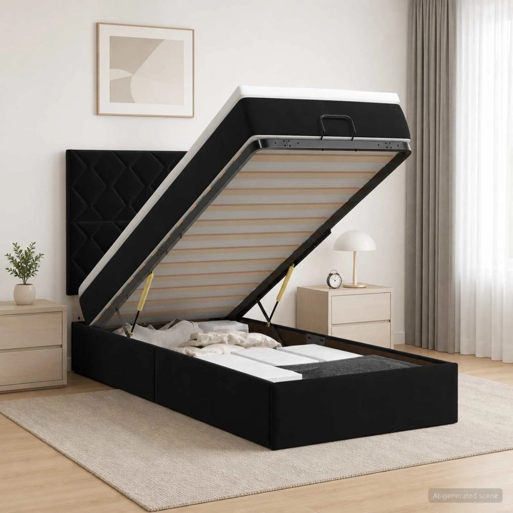 Letto Ottomano con Materasso e LED Nero 90 x 190 cm Velluto 3458345