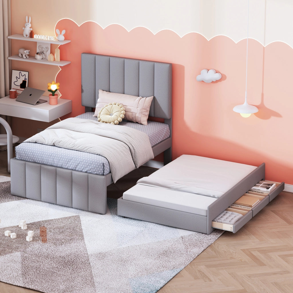 LETTO Imbottito 204 x 90 x 118 cm Grigio con letto estraibile e 3 cassetti