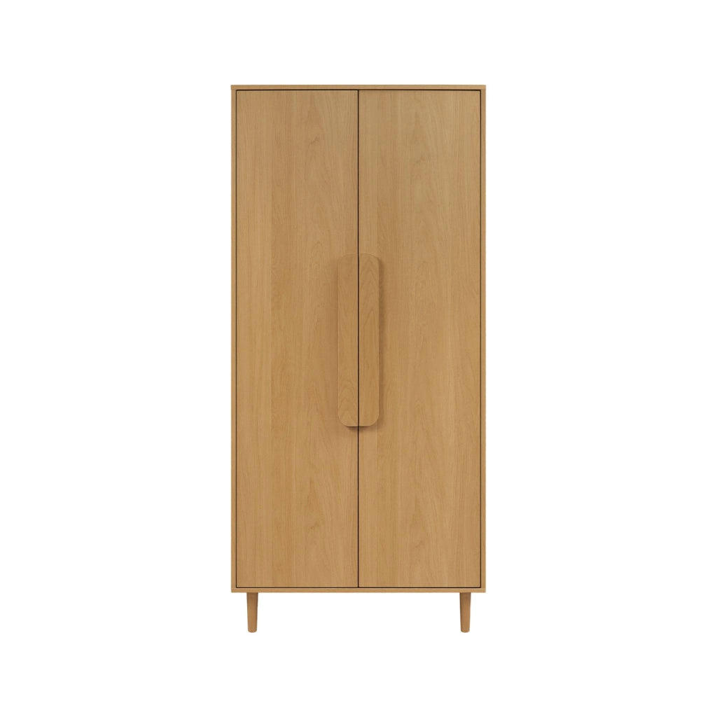 Armadio guardaroba effetto legno 2 ante, ripiani e appendiabiti,