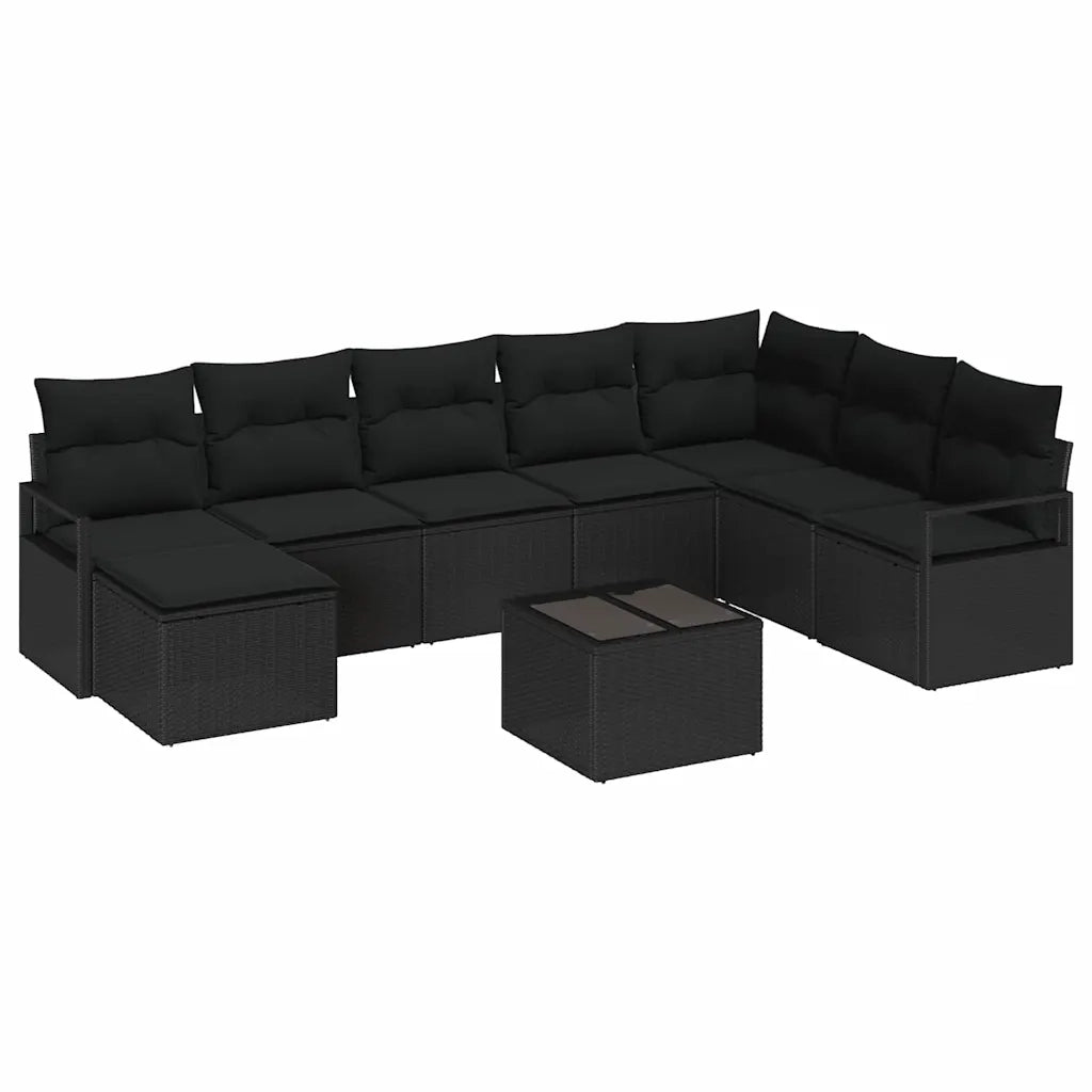 Set di divani con cuscino 9 pcs Nero polyrattan