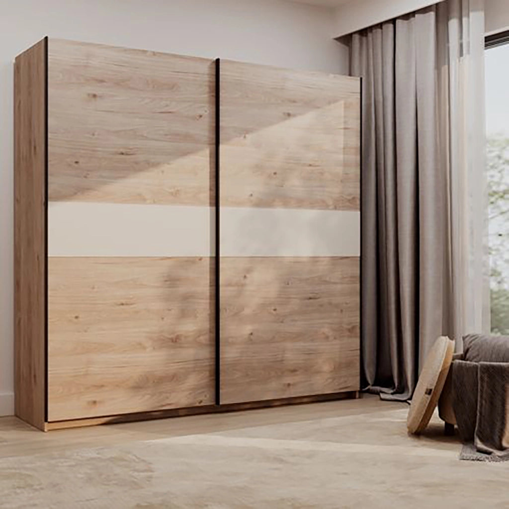 Armadio Camera da Letto Nalika, Guardaroba 2 Ante 2 Ripiani, 200x204h cm Marrone Rovere