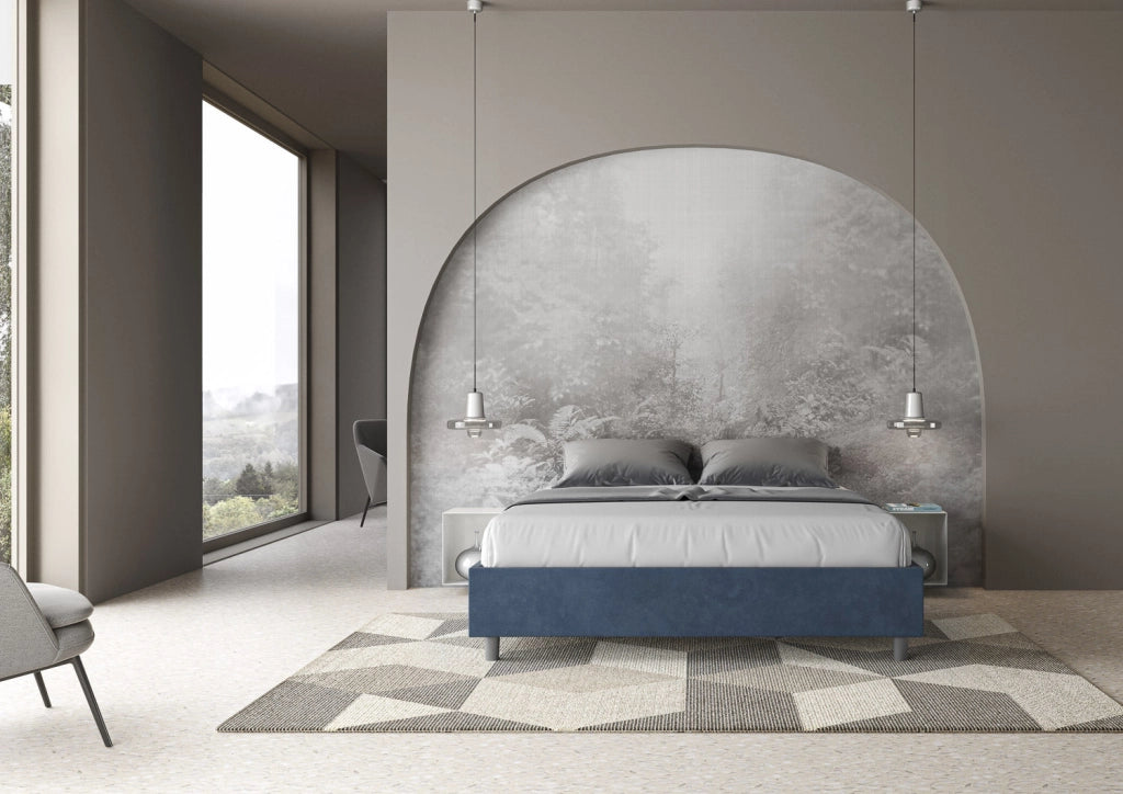 Letto Matrimoniale Sommier 160x200 cm con Rete e Contenitore Azelia Blu