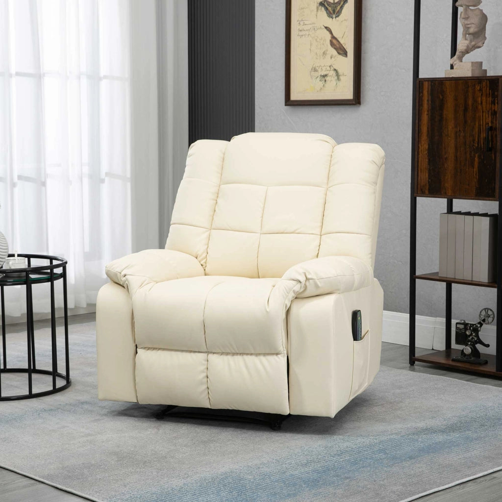 Poltrona Massaggiante Elettrica Reclinabile ¨C Zephmum ¨C Ecopelle Crema 94x99x99cm
