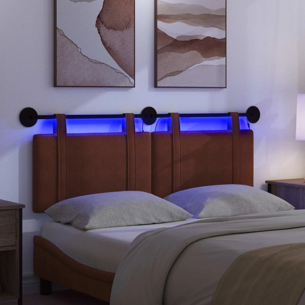 Testiera | Testata sospesa Con luce LED Marrone Lucido PU Antico