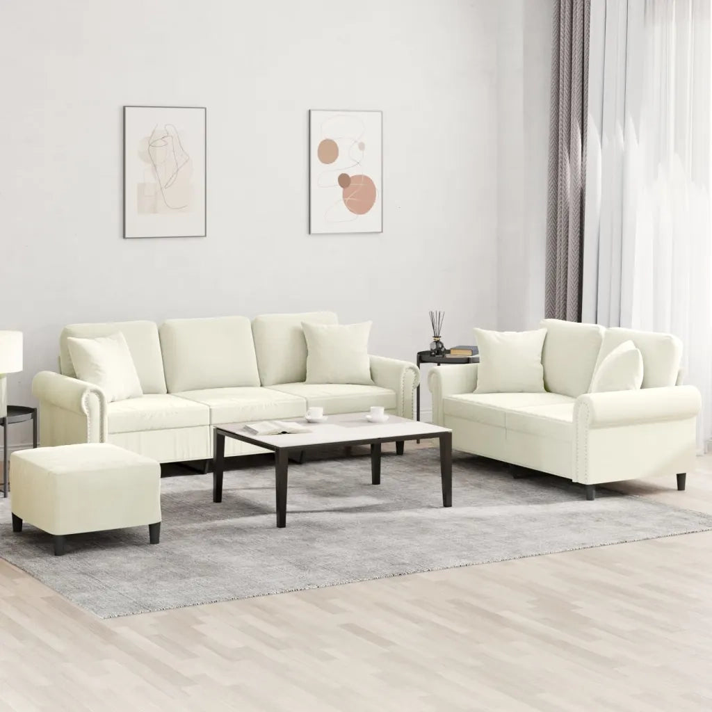 Set di Divani 3 pz con Cuscini Crema in Velluto 3202288