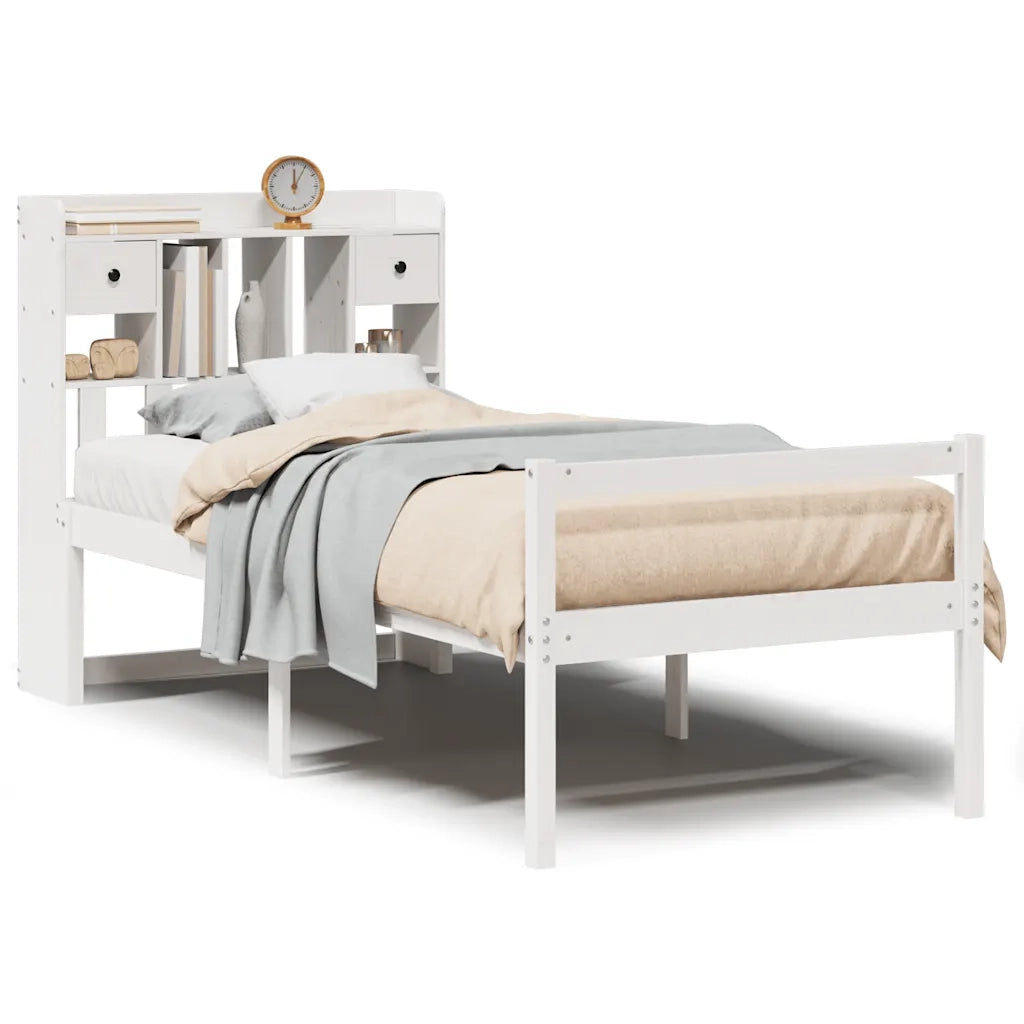 Letto con Libreria senza Materasso-Struttura Letto con contenitore 75x190 cm in Legno Pino 540566