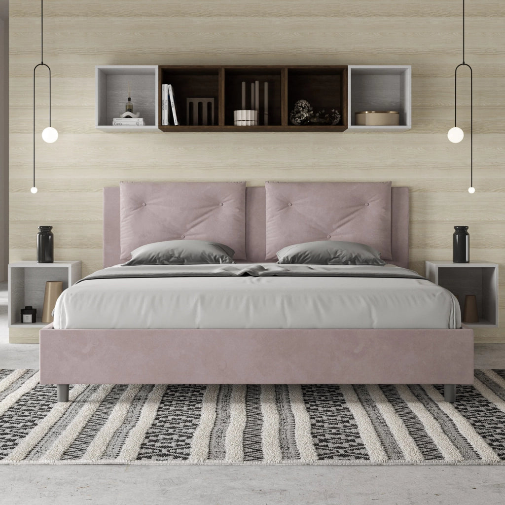 BS COM Letto matrimoniale king size con rete imbottito 190x190 microfibra glicine