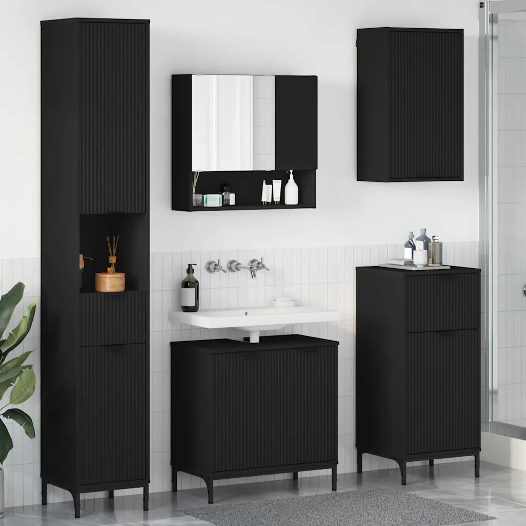 Set di mobili per il bagno Nero Legno ingegnerizzato, Metallo 3393114