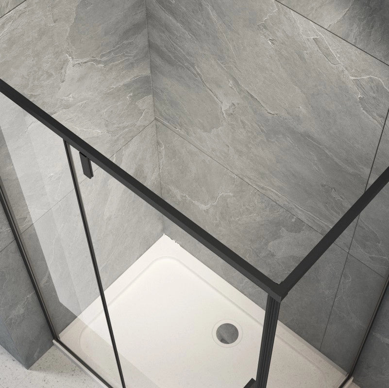 Box Doccia 80x100 Cm Angolare Nero Slim Parete Fissa e Porta Bat