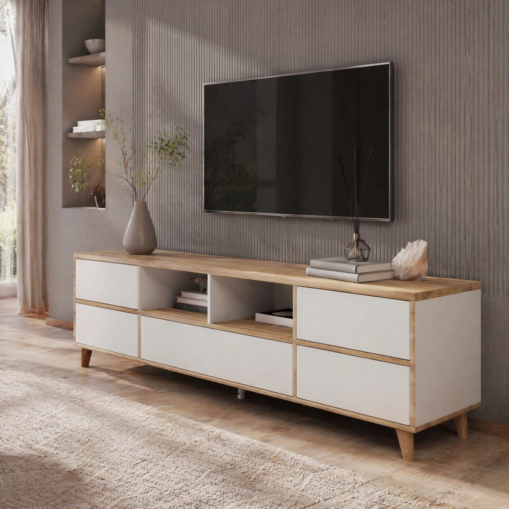 MOBILE TV 175x37x51 cm MDF Bianco e Legno