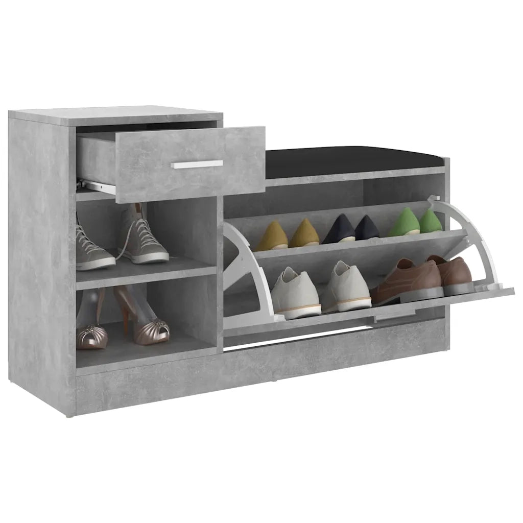 Panca Porta Scarpe | Scarpiera | Mobile per scarpe Grigio Cemento 94,5x31x57 cm Multistrato