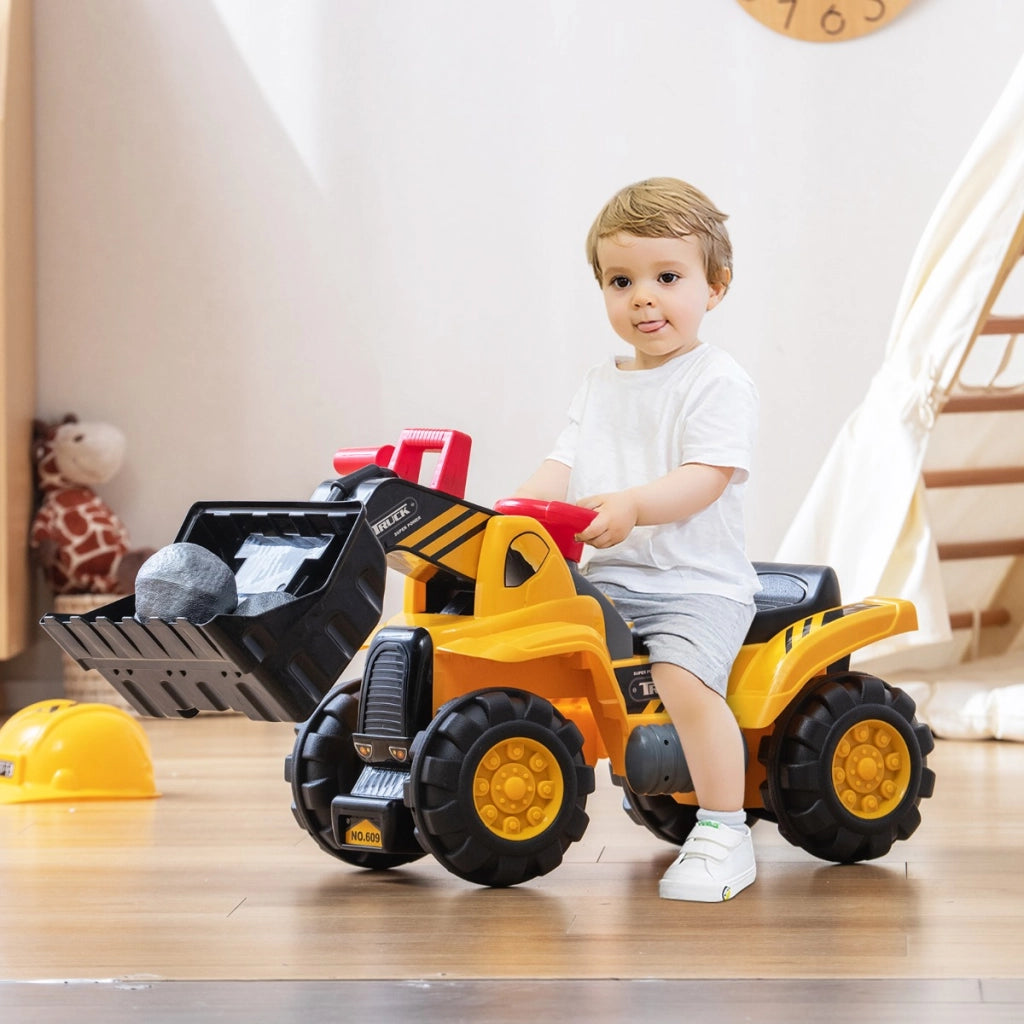 Macchina bulldozer a pedali per bambini, Camion giocattolo con secchio regolabile clacson casco e 3 pietre giocattolo