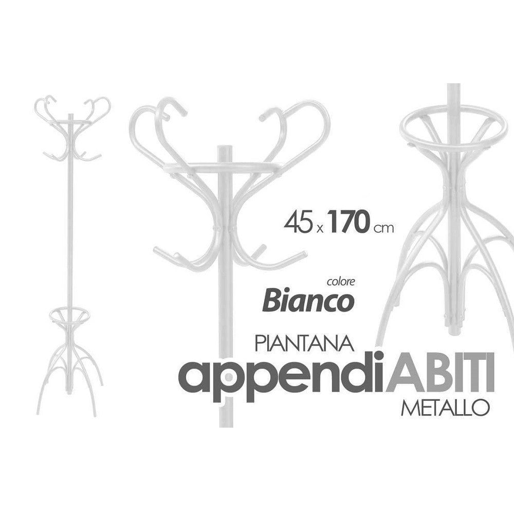 Trade Shop - Attaccapanni Appendiabiti Piantana Metallo Bianco Ganci Moderno 45x170cm 756689 -