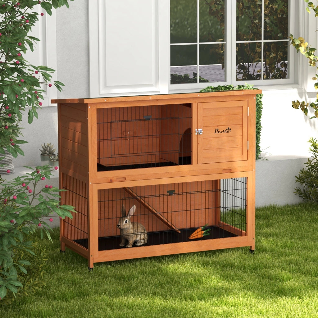 Casetta per Piccoli Animali ¨C Xylo ¨C Legno, 2 Vasche, Resistente alle Intemperie, 123x63x112 cm, Arancione