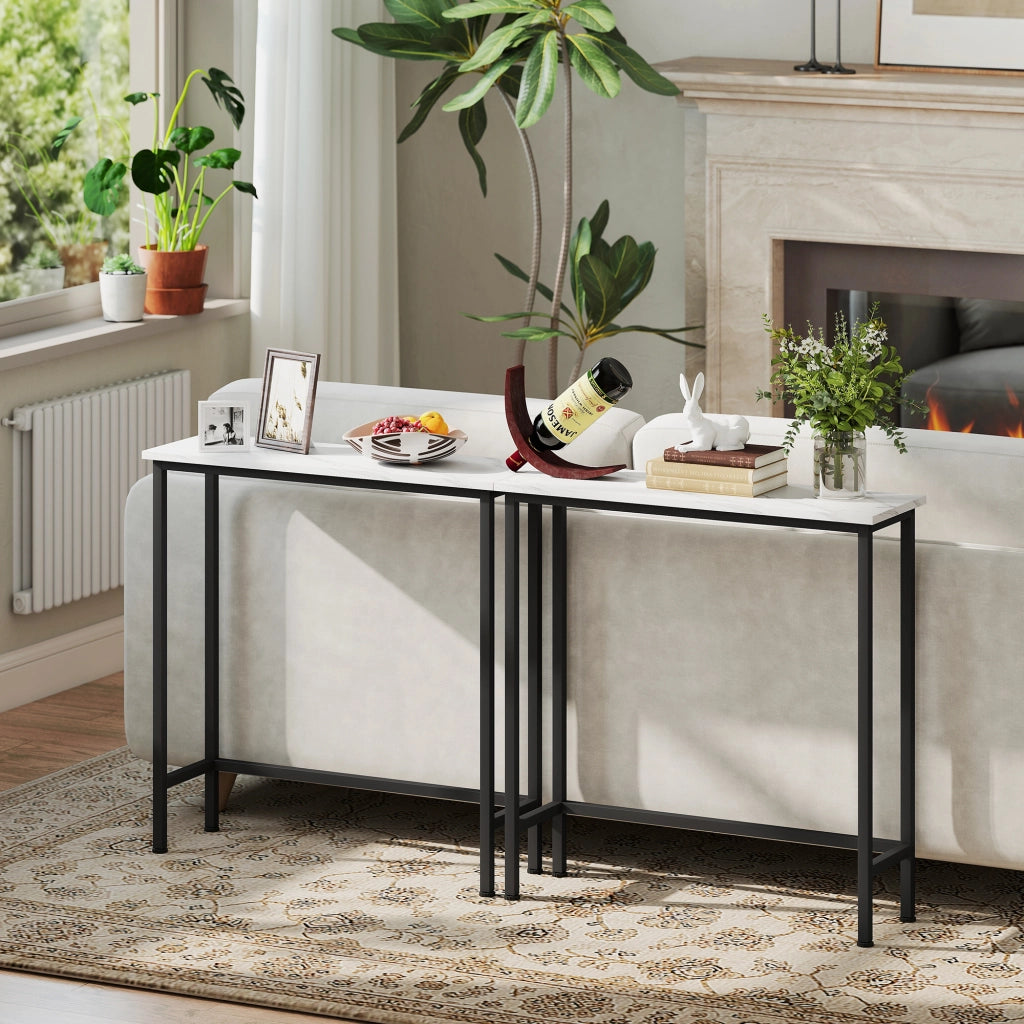 Consolle da Ingresso 75x24x76 cm Piano Effetto Marmo in Legno e Acciaio Bianco e Nero