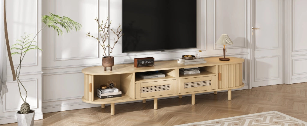 Cassettiera per TV Light Oak in MDF e legno; lunghezza 170 cm