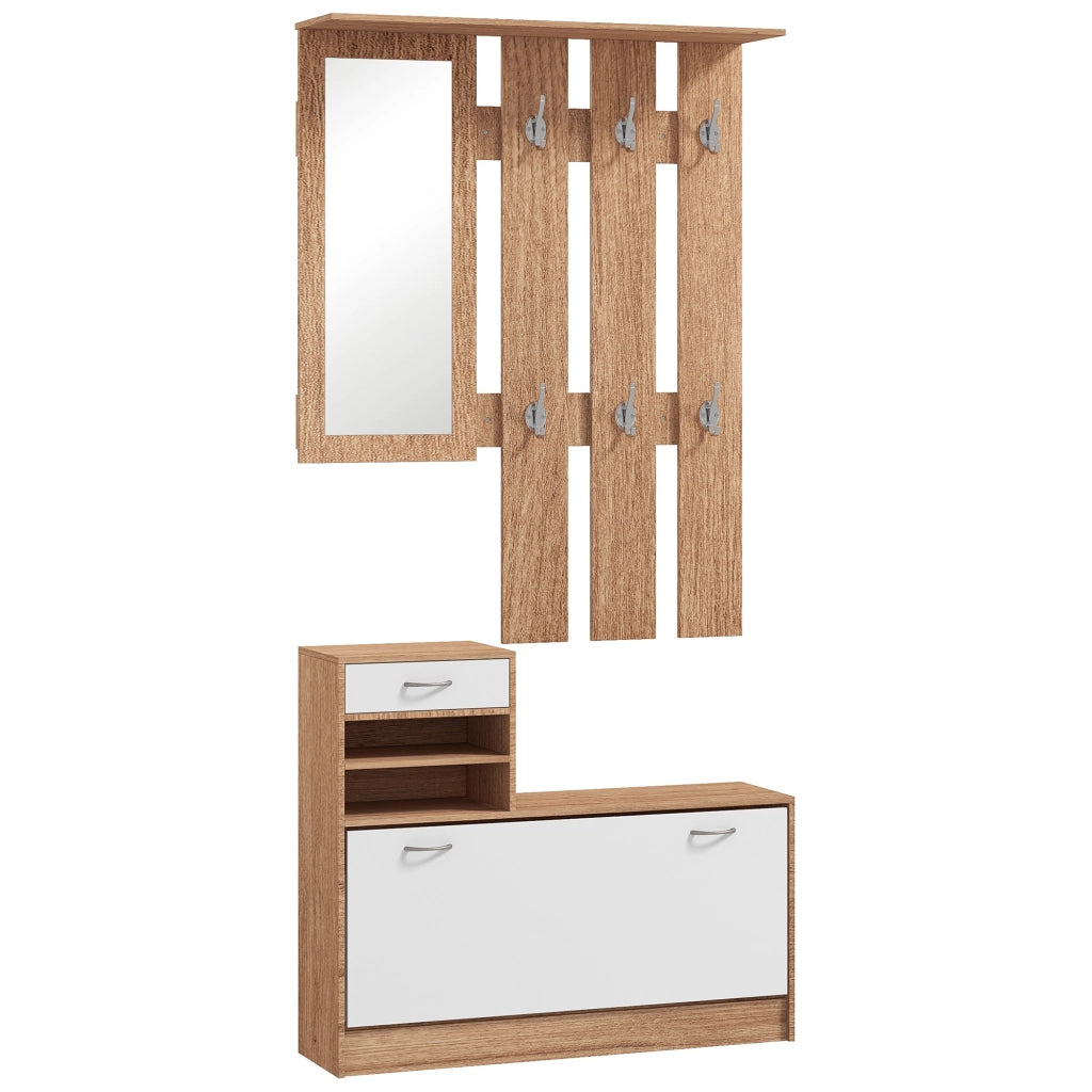 Mobile ingresso con appendiabiti, specchio e panca ¨C Minimal ¨C Bianco