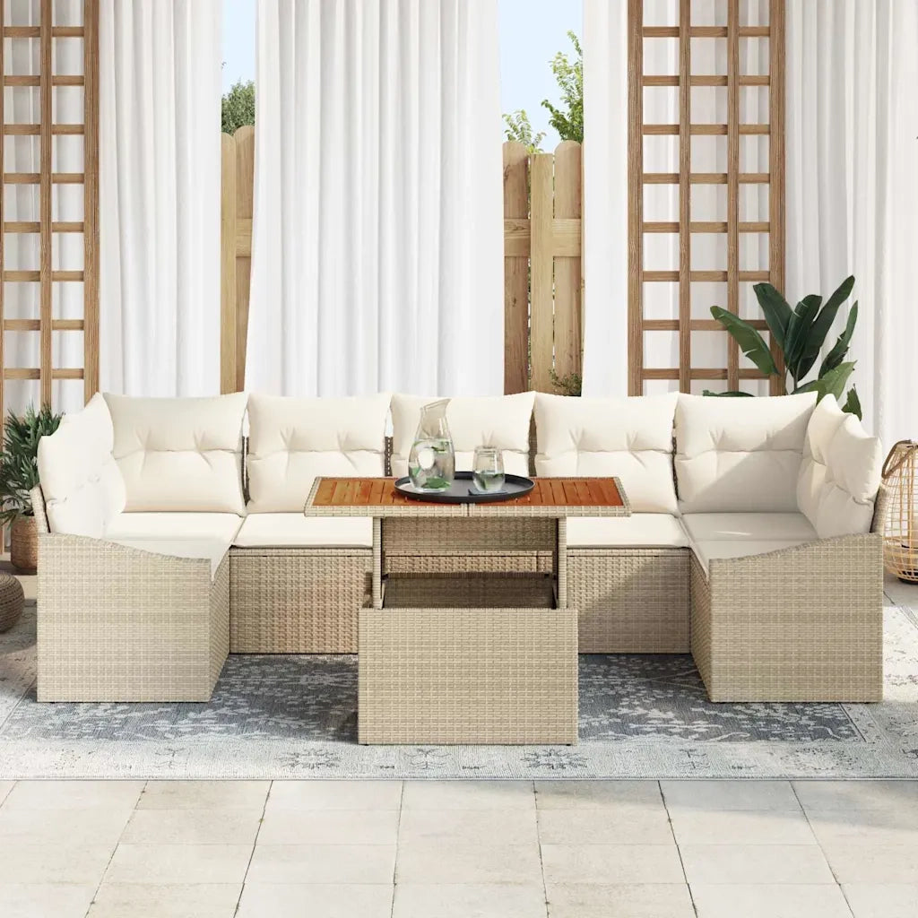 Set Divano da Giardino con cuscino 8 pcs Beige e Crema 3358542
