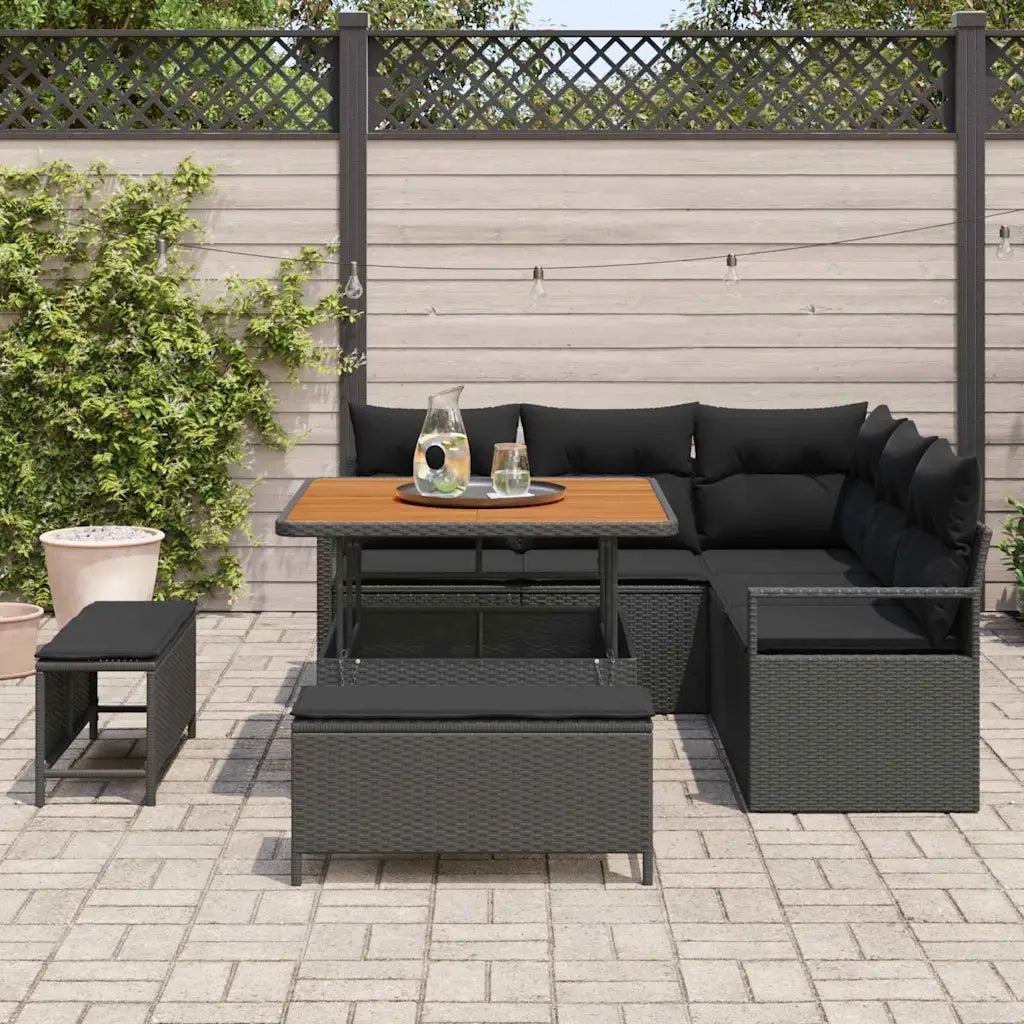 Set Divano da Giardino con cuscino con archiviazione 8 pcs Nero