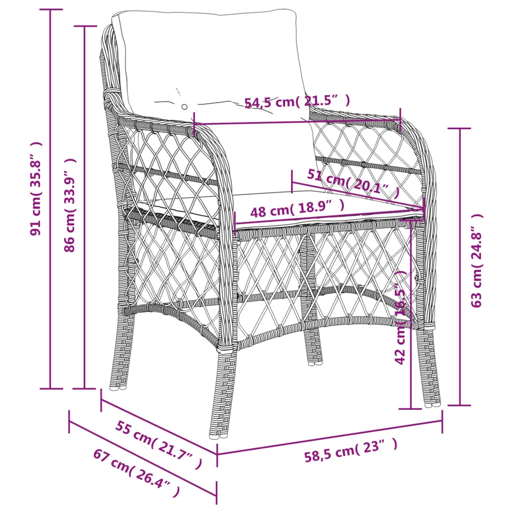 Sedie da Giardino con Cuscini 2 pz Grigie in Polyrattan 365155